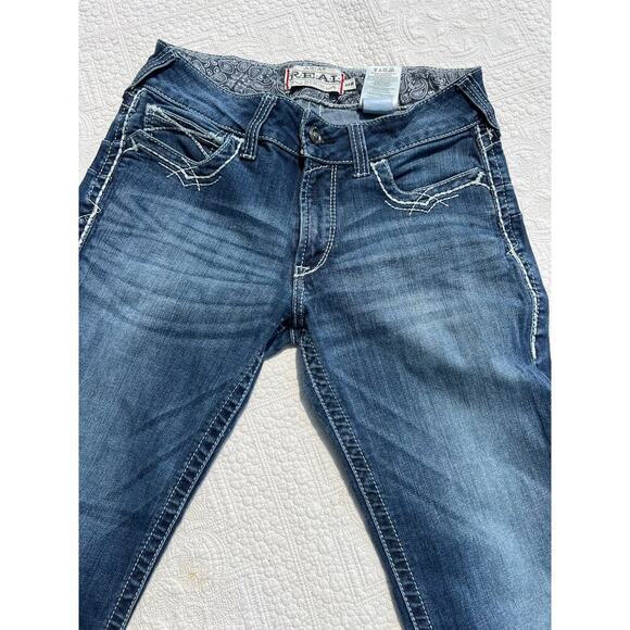 Ariat Mid Rise stretch entwined boot cut jeans, women's 30R - Picture 9 of 11